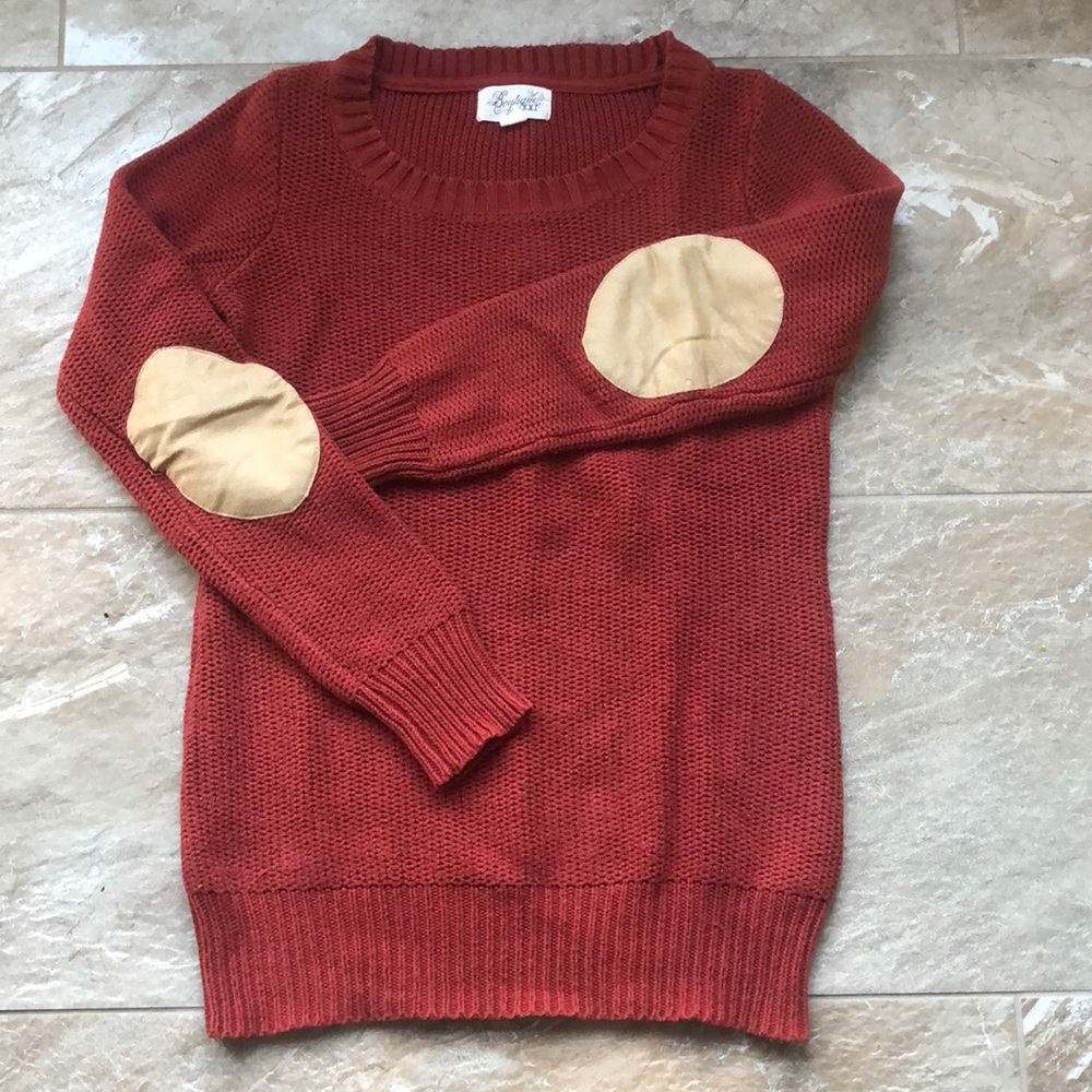 Burnt Red Knit Top/Crewneck with Elbowpatches
